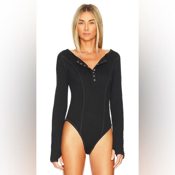 Intimately Free People Sloane Henley Bodysuit in Black Size Small - Picture 1 of 8